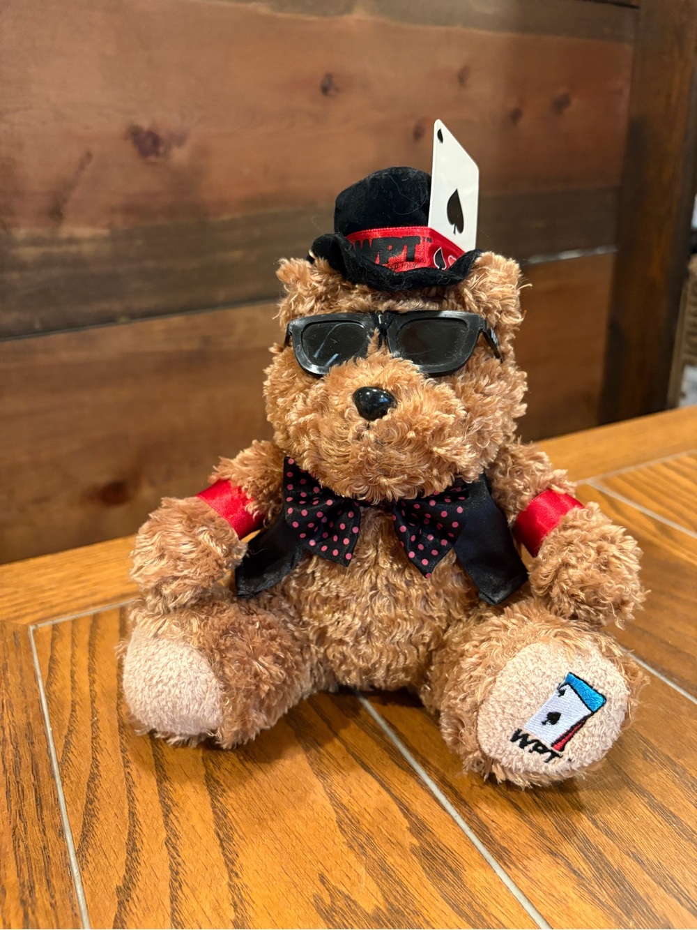 WPT World Poker Tournament Brown Plush Teddy Bear with Black Hat & Sunglasses